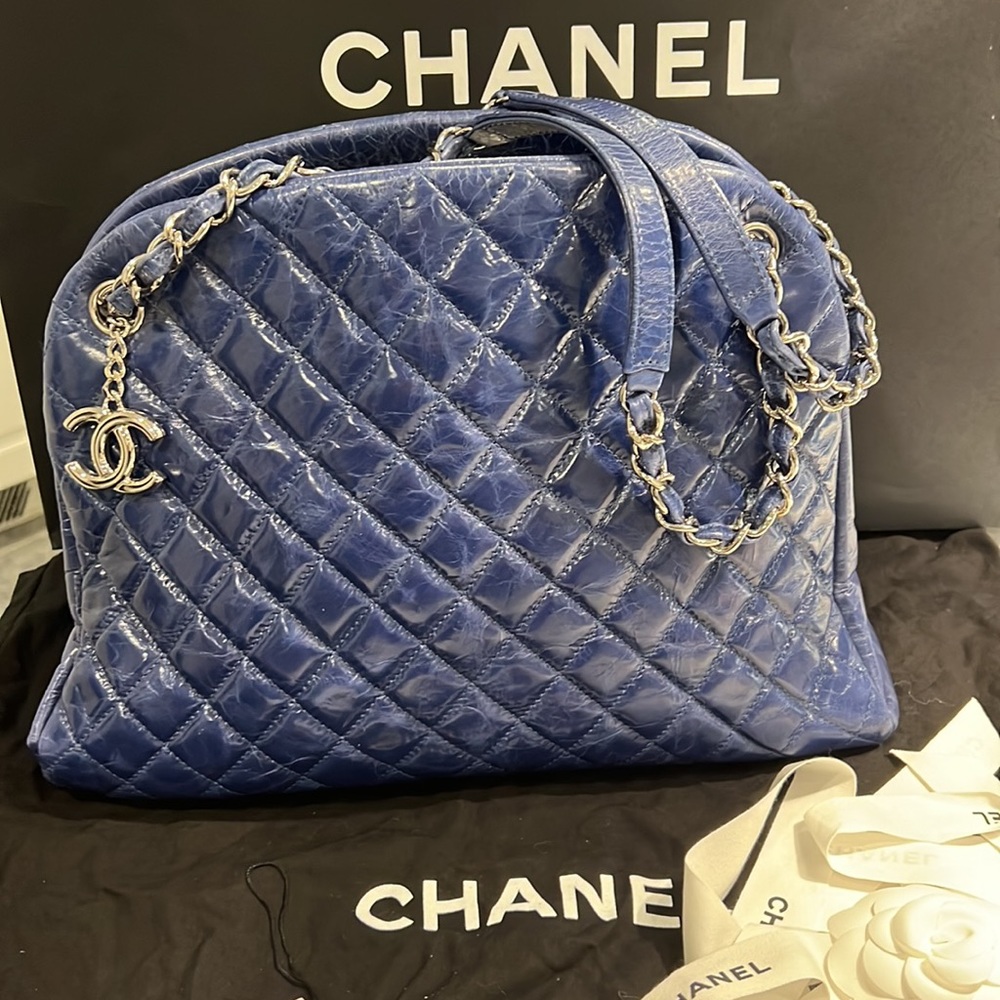 Chanel Bowling Mademoiselle Shiny Crumpled Calfskin Leather Shoulder Bag